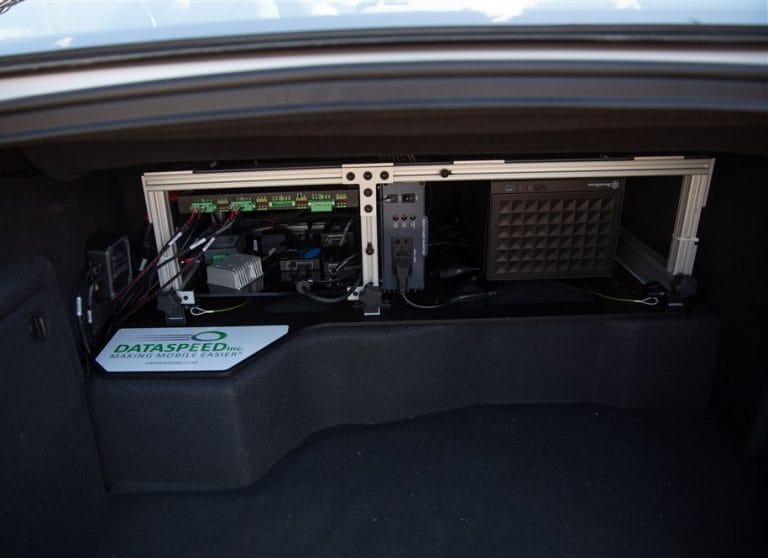 Lincoln MKZ with Power Distribution, Computing, and Instrumentation Rack